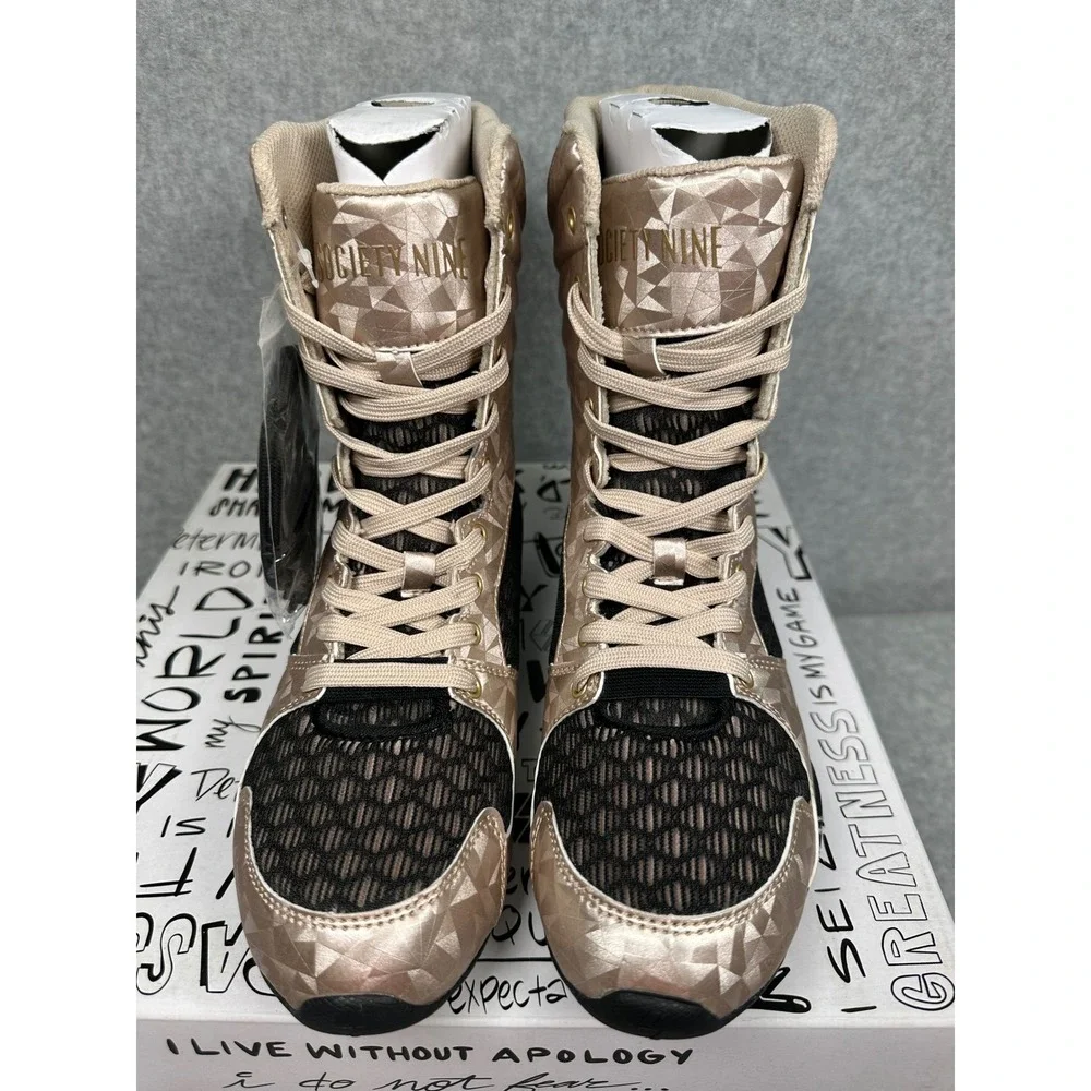 Society Nine EOS High Top Boxing Shoes Womens 8.5 Black Champagne‎ NEW